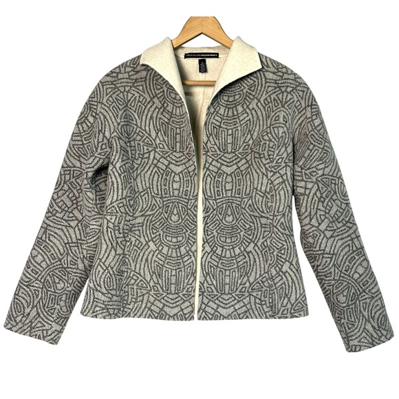 Linda Allard Ellen Tracy 100% Wool Blazer Cardigan size 6 Gray Geometric - Picture 1 of 7
